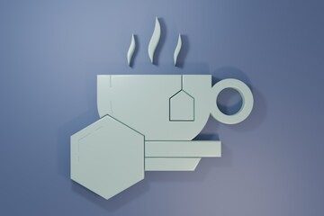 Grey Cup of tea with honey icon isolated on purple-blue background. Sweet natural food. Minimalism concept. 3D render illustration