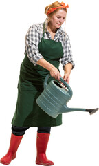 Female gardener watering plants with watering can on transparent background. Concept of horticulture education, gardening tutorials, plantcare promo and lifestyle visuals © master1305