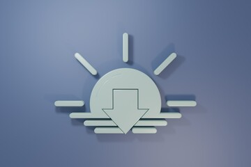 Grey Sunset icon isolated on purple-blue background. Minimalism concept. 3D render illustration