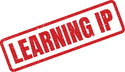 Grungy red rectangular rubber stamp displaying LEARNING IP text indicating intellectual property related to education