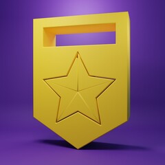 Yellow Chevron icon isolated on purple background. Military badge sign. Minimalism concept. 3D render illustration