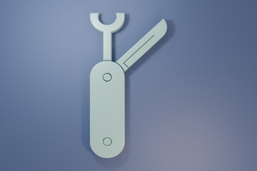 Grey Swiss army knife icon isolated on purple-blue background. Multi-tool, multipurpose penknife. Multifunctional tool. Minimalism concept. 3D render illustration