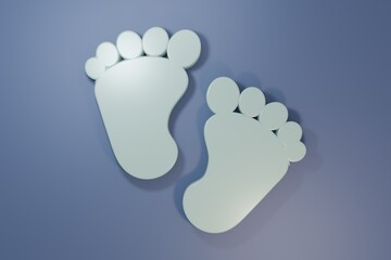 Grey Baby footprints icon isolated on purple-blue background. Baby feet sign. Minimalism concept. 3D render illustration