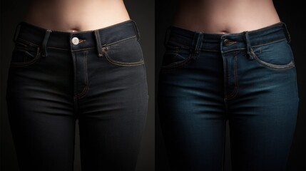 Weight Gain Lifestyle Struggle Showcased by Muffin-Top Effect Over Tight Jeans in Realistic Lighting