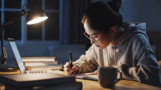 Student studying late night.