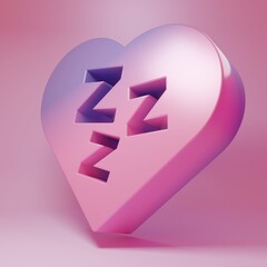 Purple-pink Sleepy icon isolated on pink background. Sleepy zzz black talk bubble. Minimalism concept. 3D render illustration