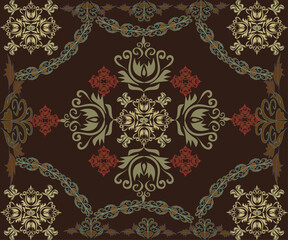 seamless damask pattern with brown 