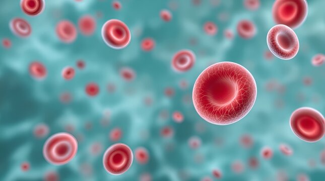 3d render, hyper-realistic, microscopic view of red blood cells, flowing through blue circulatory system, highly detailed, intricate, dynamic, fluid movement, vibrant colors, medical illustration, - Powered by Adobe