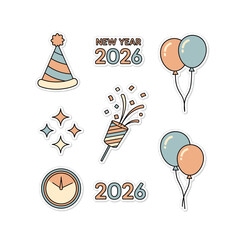 New year 2026 party accessories decoration sticker vector design