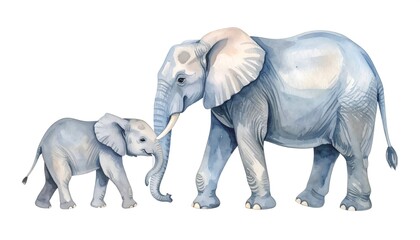 Fototapeta premium Watercolor illustration of an elephant mother and calf