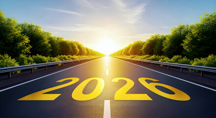 Sunrise Highway Into The Future: Bright 2026 Marked On A Long Open Road