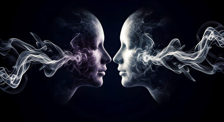 Two Silent Faces In Never-Ending Smoke Exchange, A Symbol Of Connection And Duality