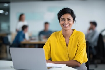 Confident asian female professional smiling in modern office environment