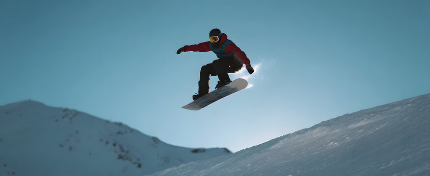 Snowboarder defies gravity thrillingly spinning high above the crisp slope.