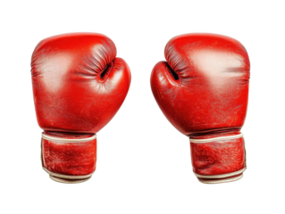 A Pair of Vintage Red Boxing Gloves Highlighting the Sport's Intensity and Legacy isolated on transparent background 