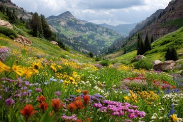Vibrant Wildflower Bloom at Albion Basin in Alta, Utah: A Beautiful Canyon Landscape