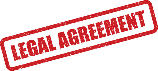 Official looking grunge rubber stamp in a rectangular form featuring the significant LEGAL AGREEMENT statement