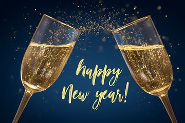 A celebratory toast with champagne glasses and golden new year s wishes