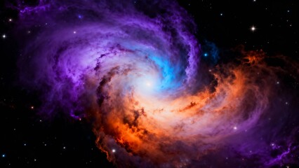 Spiral galaxy with vibrant nebulae and star clusters in deep space