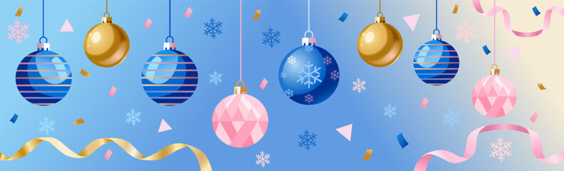 Blue and Gold Christmas Baubles with Pastel Pink Accents