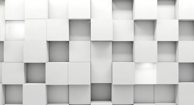 Abstract 3d background texture of white cube pattern with depth and shadow effect