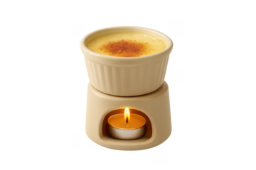 Crema catalana served on food warmer with candle