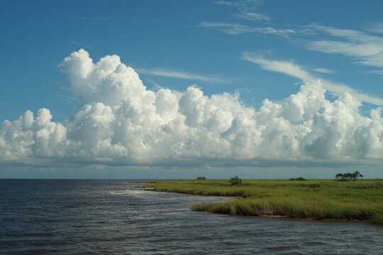 Tranquil Landscape at Lake Okeechobee: Serenity of Water Meeting Sky in Nature's Embrace