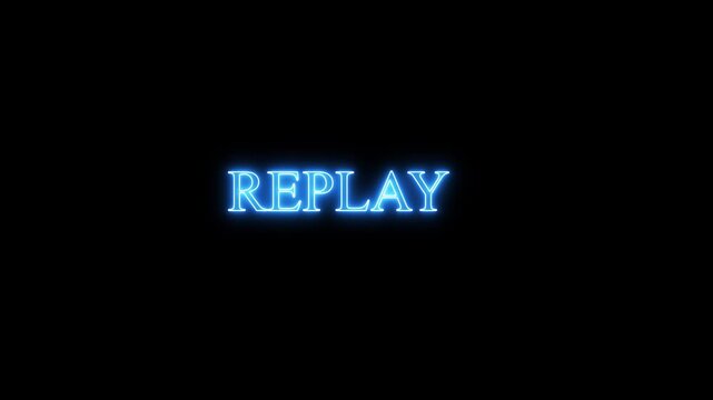 replay Text icon animation with neon effect Isolated on black background