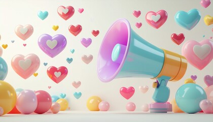 Announce your love with this charming megaphone and hearts, perfect for Valentine's Day promotions and heartfelt messages, spreading joy and love everywhere