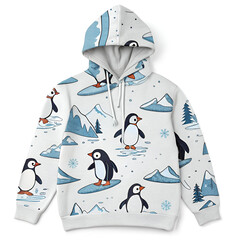 front of hoodie sweater with penguin pattern