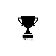 Champion trophy cup award icon, simple black silhouette prize symbol for victory, success, achievement in sports, business design projects

