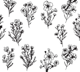 A simple line vector of wildflowers arranged in a row design