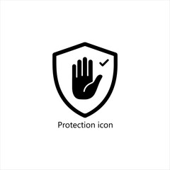 Obraz premium Hand Protection Shield Icon With Check Mark, Safety Security Stop Symbol Vector Illustration Isolated On White Background Design Simple