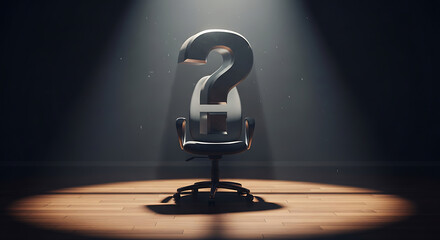 Question Mark and Office Chair A Conceptual Image on Doubt, Decisions, and Uncertainty