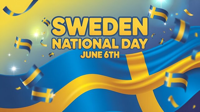 Sweden national day june 6 animated text.  greeting card. Sweden national day animation.