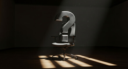 Symbolic Question Mark as a Chair Inquisitive Concept Illuminated by Light, Creative Depiction