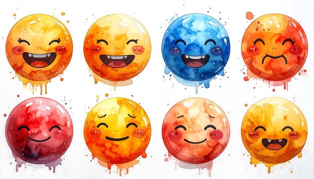 Watercolor emotion spheres.  Colorful, expressive faces - Powered by Adobe