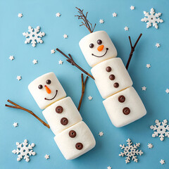 two happy funny marshmallow snowmen marshmallow
