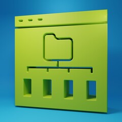 Green Browser files icon isolated on blue background. Minimalism concept. 3D render illustration