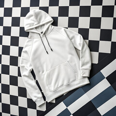 white hoodie with a hoodie mockup on a checkered
