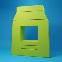 Green Sports nutrition bodybuilding proteine power drink and food icon isolated on blue background. Minimalism concept. 3D render illustration