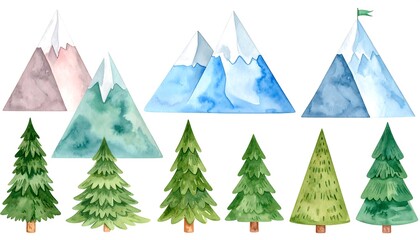 Obraz premium Watercolor mountains and trees
