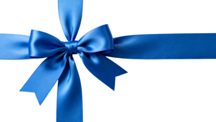 Blue ribbon bow tied neatly on a white background for celebration and gifting purposes