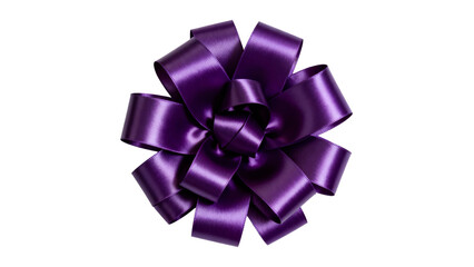 Purple ribbon bow with shiny finish placed on a white background for decorative purposes