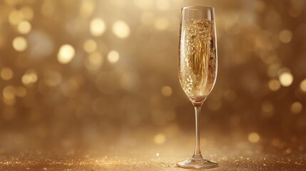 Golden Champagne Glass with Sparkling Bokeh