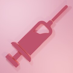 Pink Syringe with serum icon isolated on pink background. Syringe for vaccine, vaccination, injection, flu shot. Medical equipment. Minimalism concept. 3D render illustration