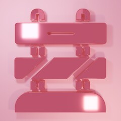 Pink End of railway tracks icon isolated on pink background. Stop sign. Railroad buffer end to destination. Minimalism concept. 3D render illustration