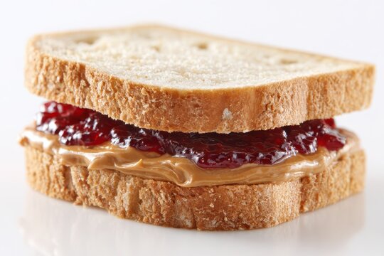 Savory PBJ Delight: Classic Sandwich of Peanut Butter and Jelly on White Background for Lunch or Snack