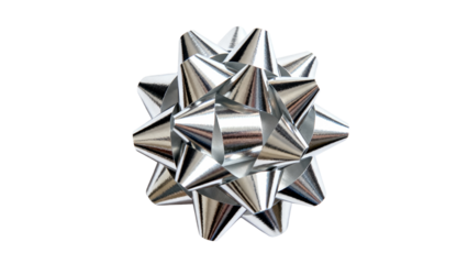 Shiny silver gift bow made of metallic material for wrapping presents