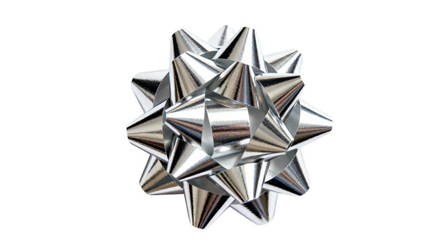 Shiny silver gift bow made of metallic material for wrapping presents